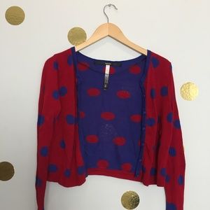 Kensie Blue and Red Poka-Dot Cardigan